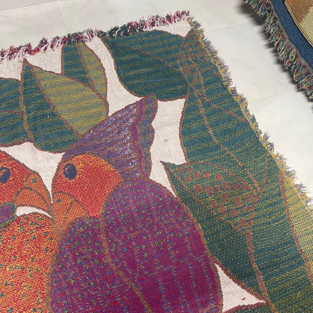 鳥　マルチカバー　ソファーカバー　ヴィンテージラグ　170x116