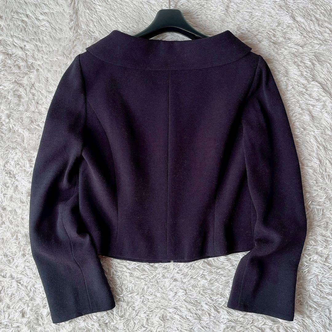 【美品】エムズグレイシー カメリアジップジャケット 襟付き 紺ネイビー