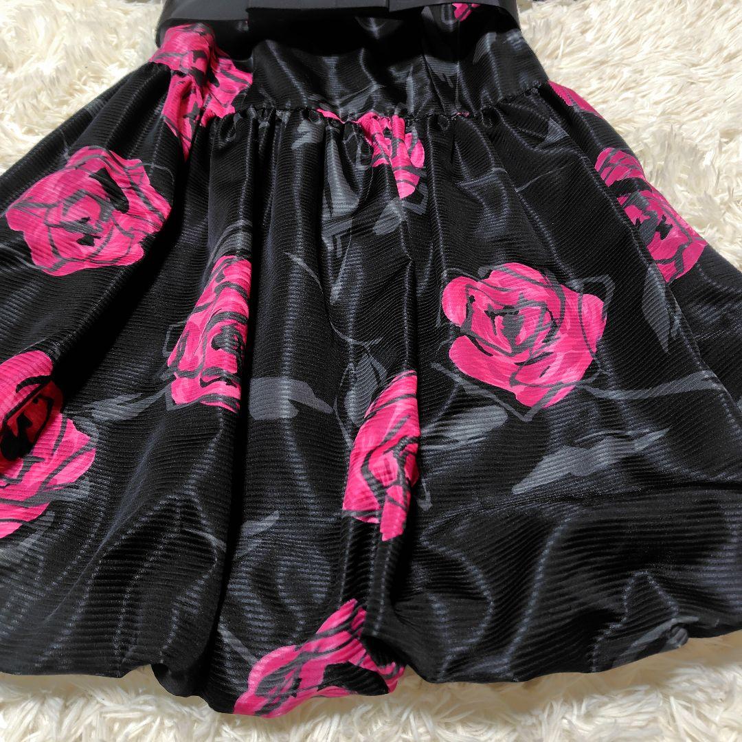 【美品♡ふんわりバルーン】エムズグレイシー　ローズ×リボンベルトワンピース　黒