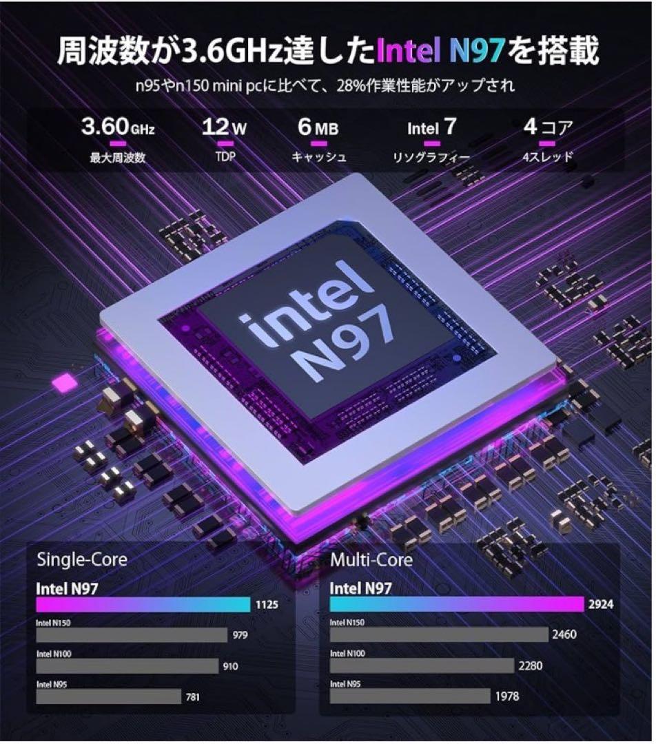 ミニpc 第12世代 n97【N150より速い】mini pc