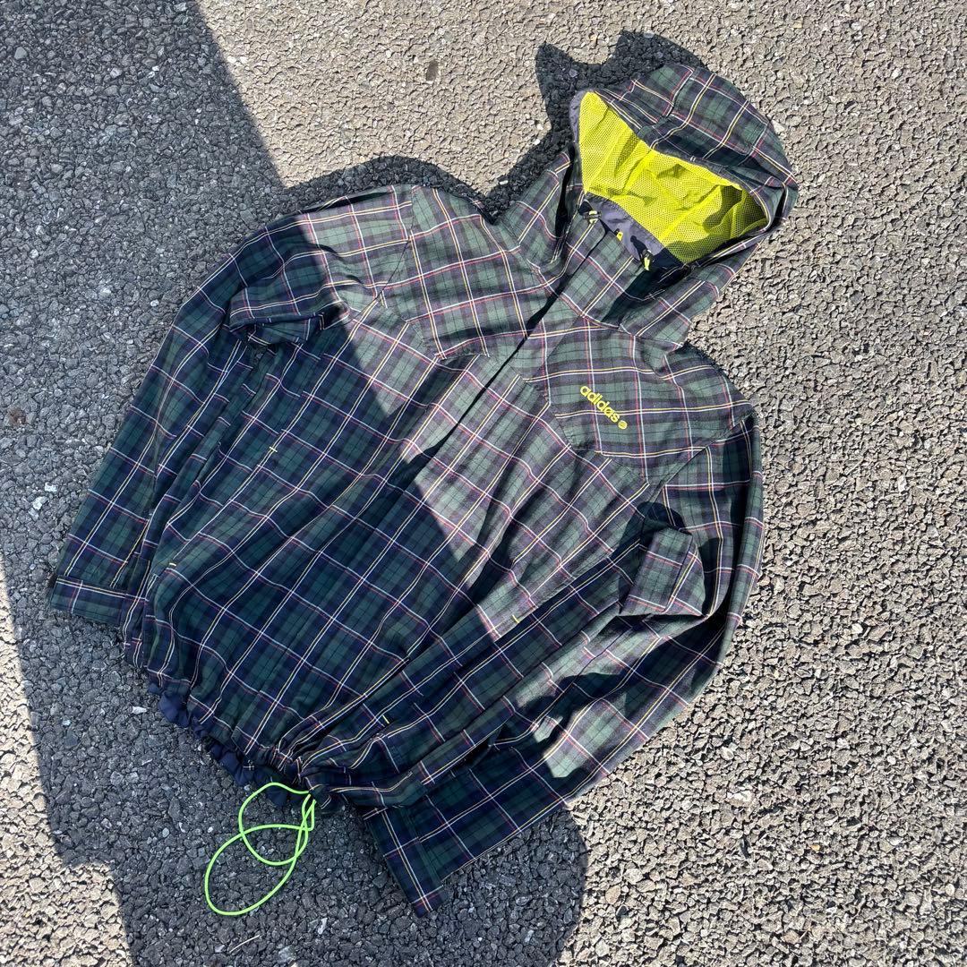 00s adidas 短丈 ジャケット y2kテック系 チェック柄 ドローコード