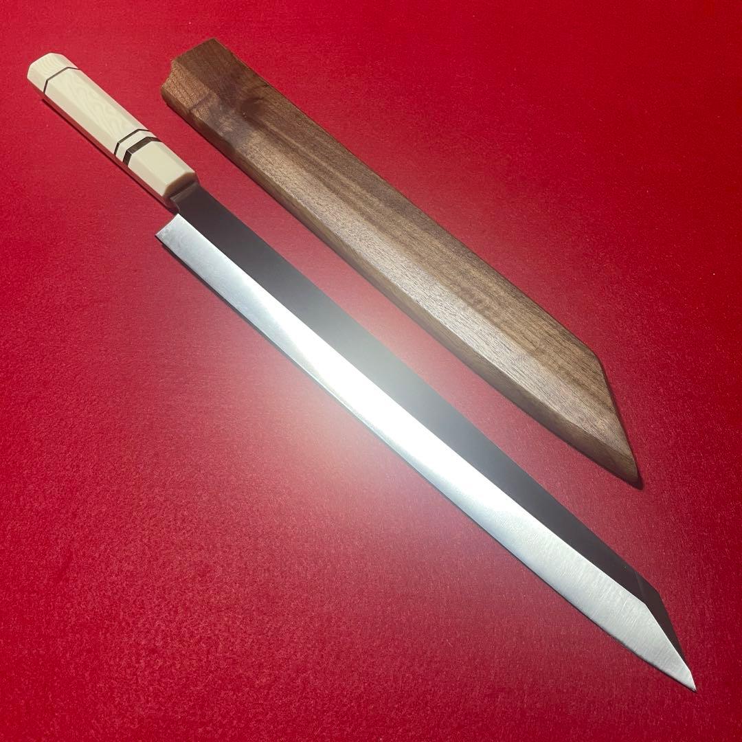 尺一　剣型　切付柳刃包丁 銀巻人工象牙八角柄　knife