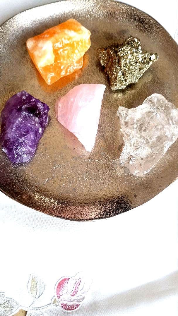 石材店購入 天然石 原石 5点セット（水晶・アメジスト・ローズクォーツ 他）