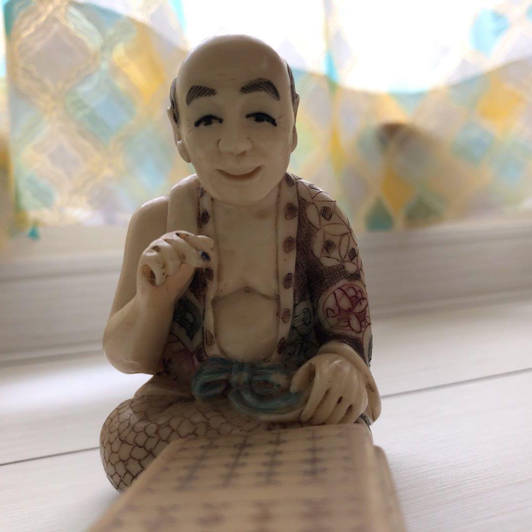 象牙調　在銘彫刻　囲碁対局