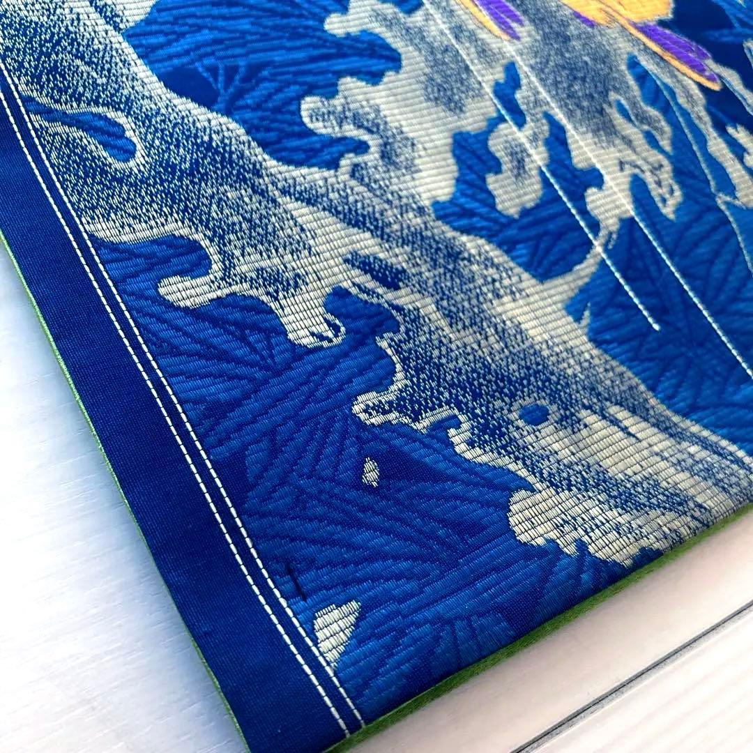 アンティーク京袋帯　小鳥の織り出し　青紺色　大正ロマン　昭和レトロ　N7-25