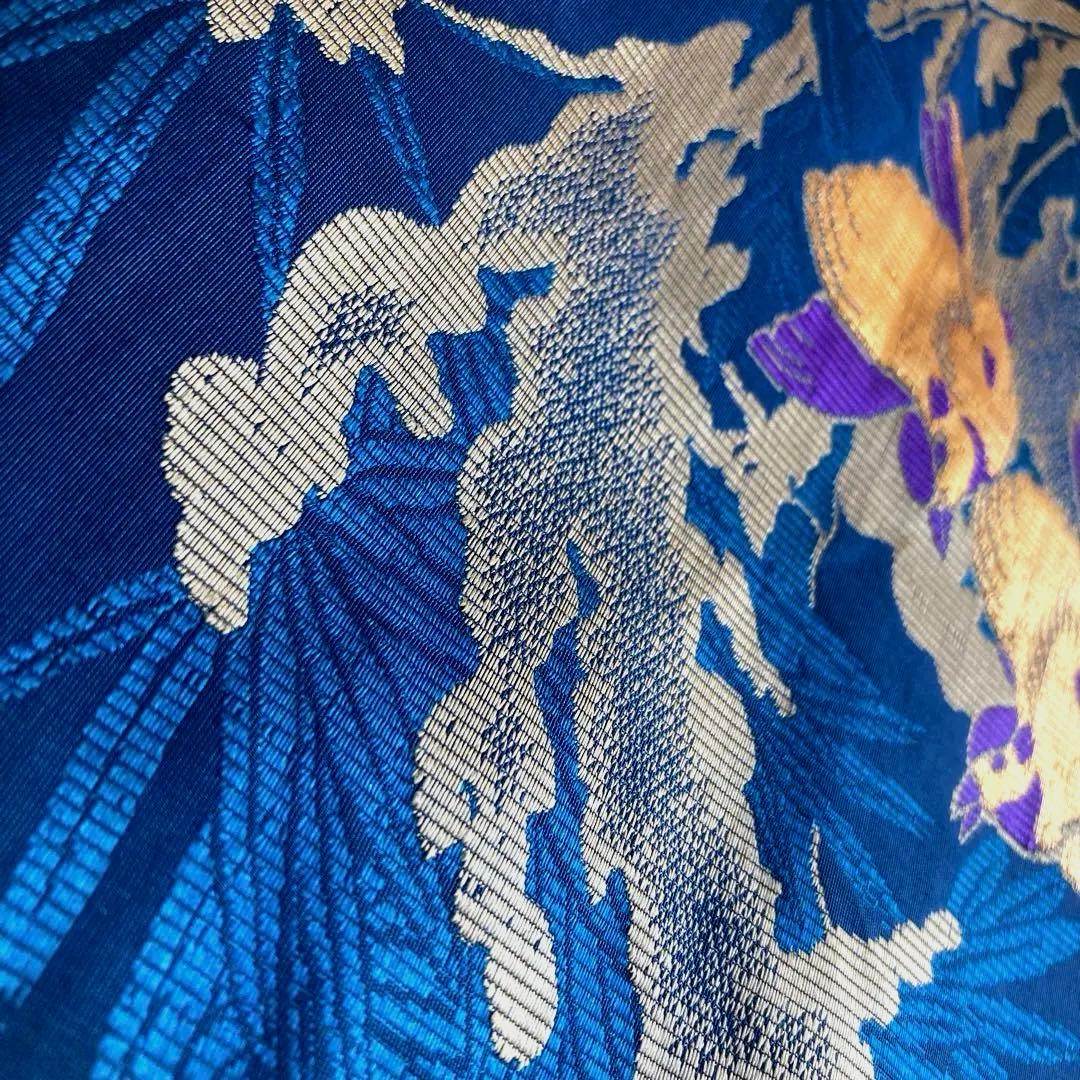 アンティーク京袋帯　小鳥の織り出し　青紺色　大正ロマン　昭和レトロ　N7-25