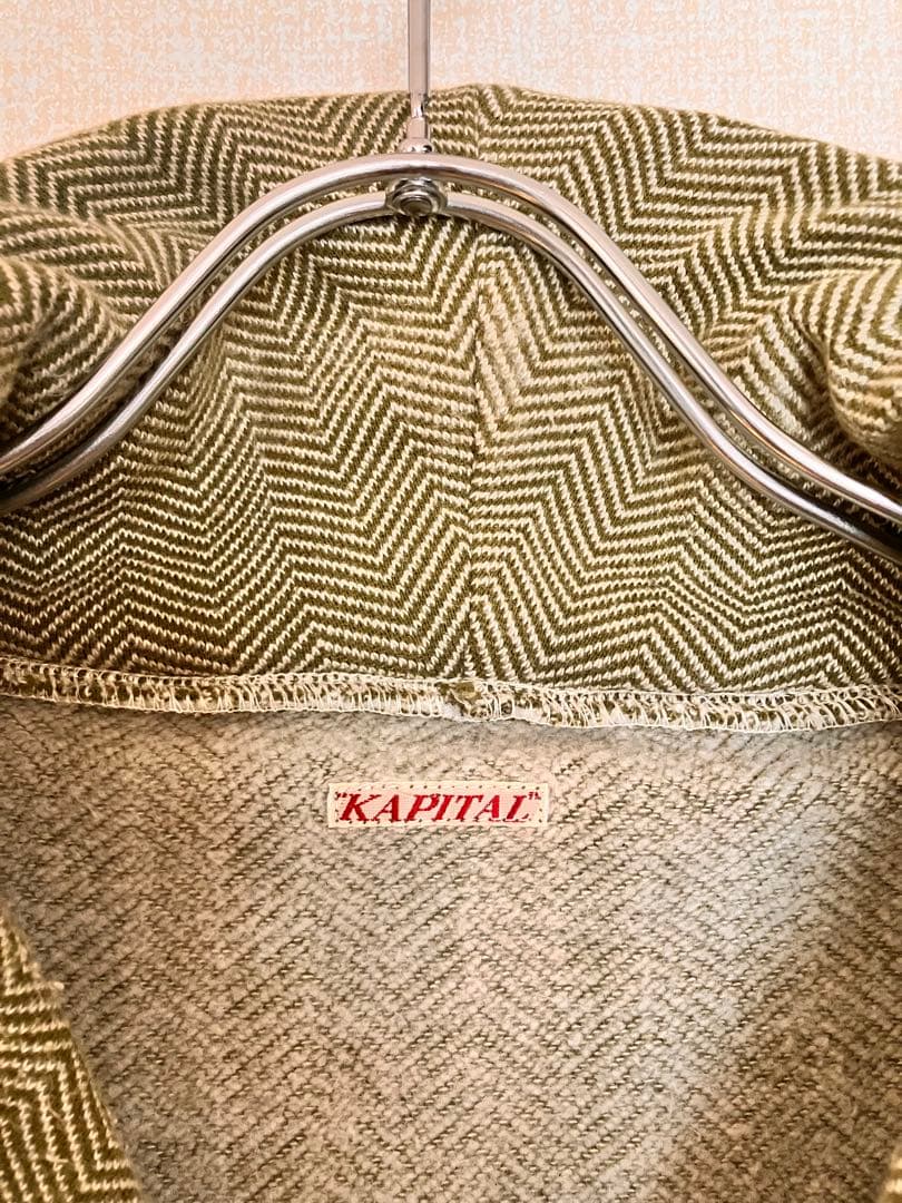 キャピタル　ヘリンボーンショールカラーニット　エルボーパッチ　サイズL