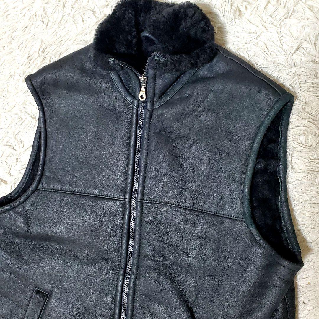 極美品 ブルガリア製 リアルムートンベスト 羊革 ラムレザー XL 黒
