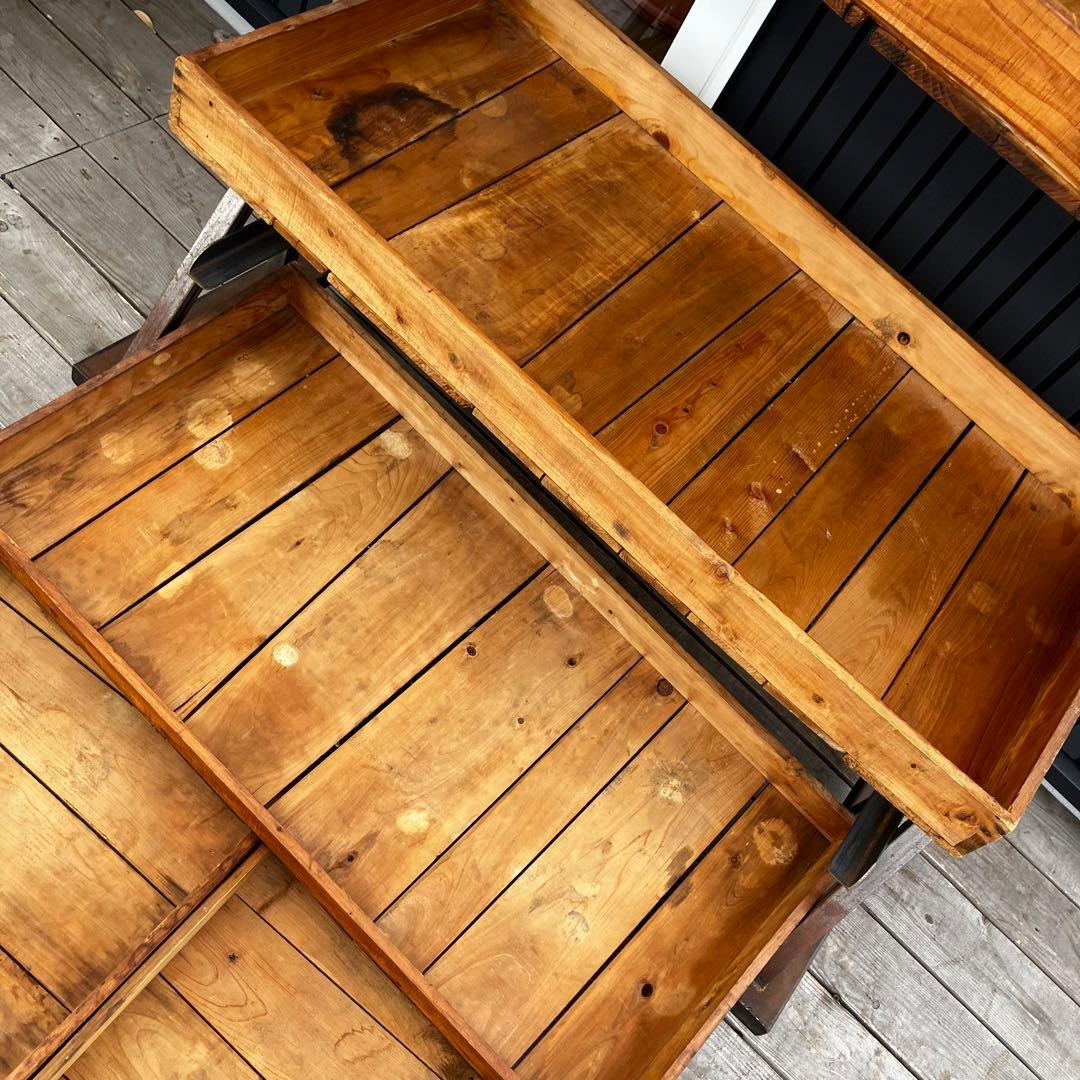 ヴィンテージ アイアンフレーム 木製バスケット トロリーワゴン インダストリアル