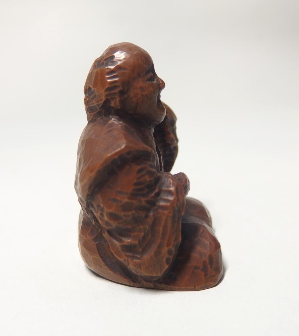 木彫義太夫置物/正次銘/置根付/提げ物
