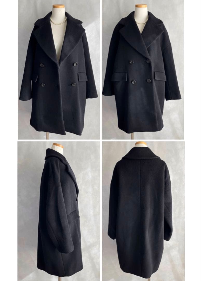 美品✨ティアラ　6.4万　ウール　ダブルブレスト　　コクーンPコート　黒　F
