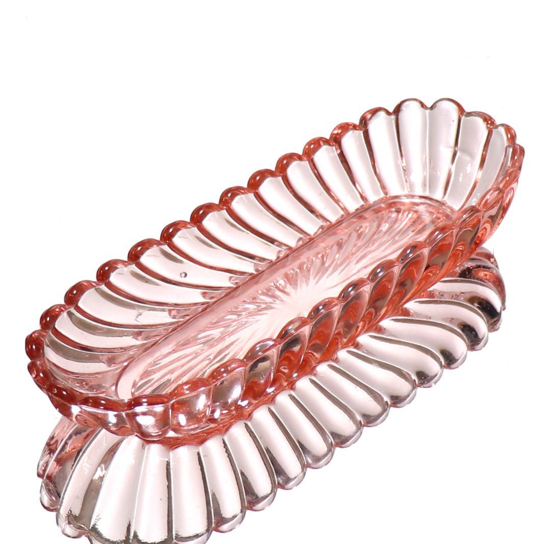 オールド・バカラ 最大サイズ25cm レアカラー バンブー 桃色ガラス大皿 長皿