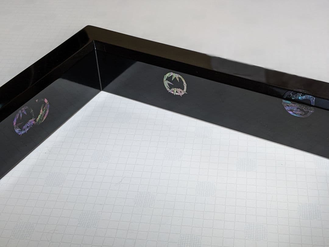 青貝入り 炉縁 宗光作 黒漆器 螺鈿細工(松竹梅) 共箱付き