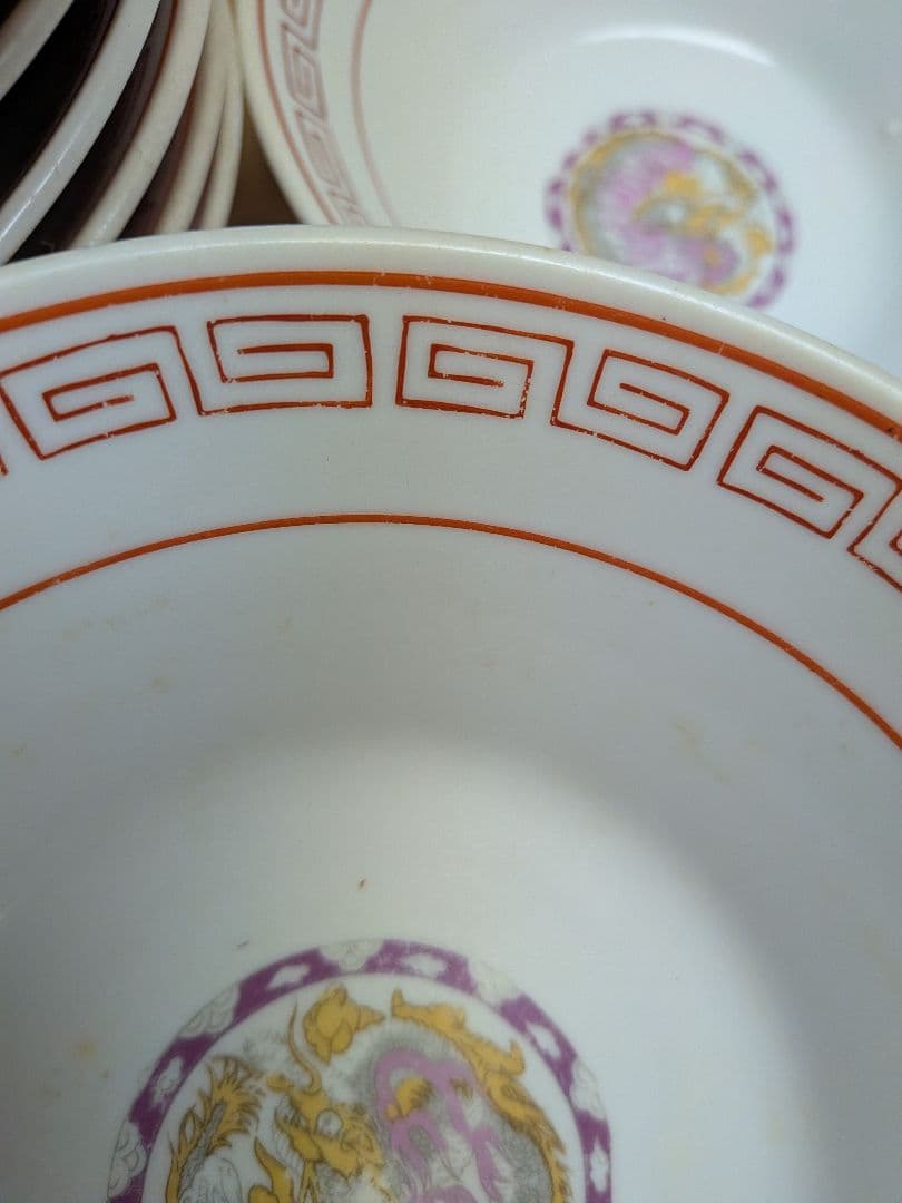 超レトロな赤巻×龍のラーメン丼13枚セット/大清乾隆年製の刻印あり/町中華