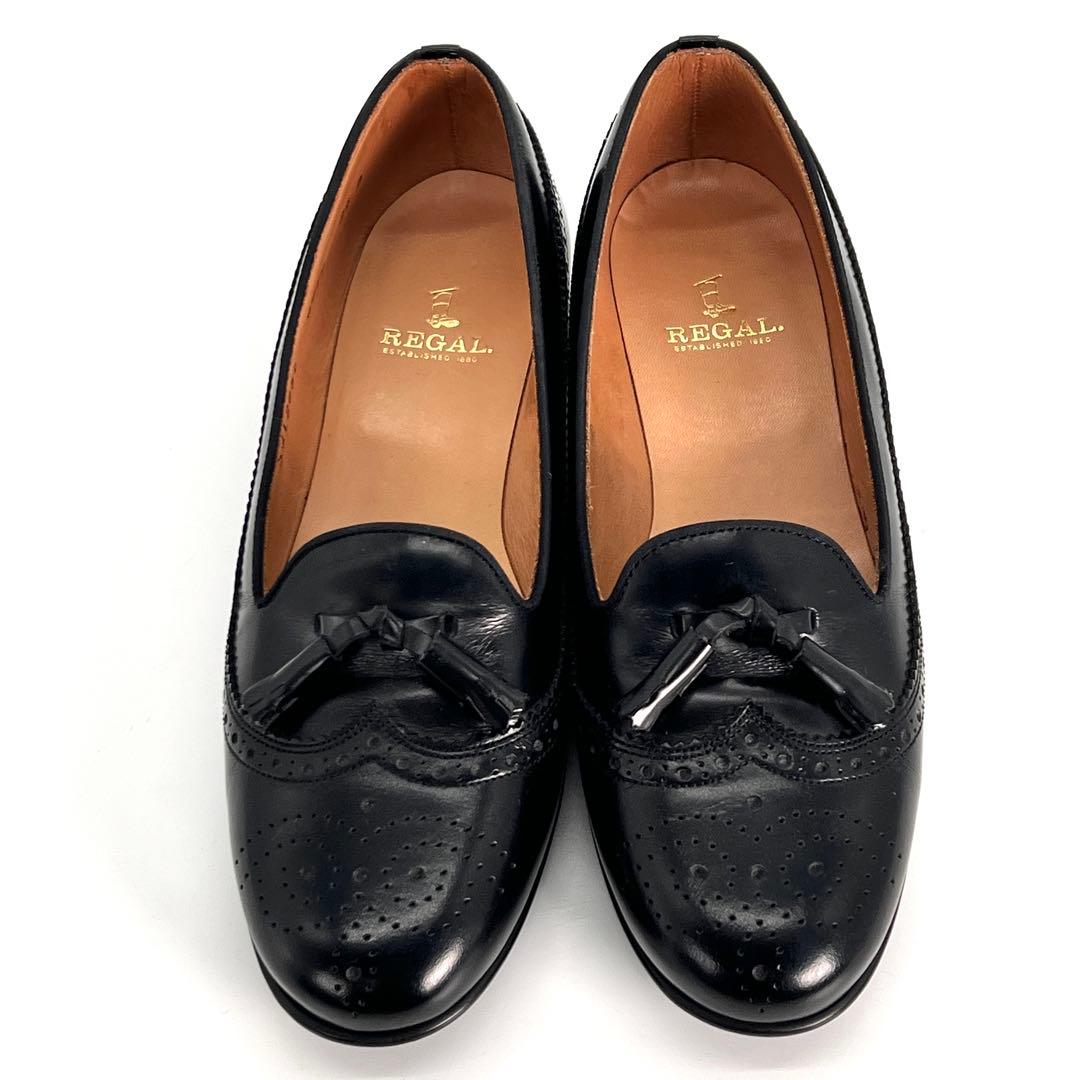 【美品】REGAL 本革 ウイングチップ タッセルローファー パンプス 24cm