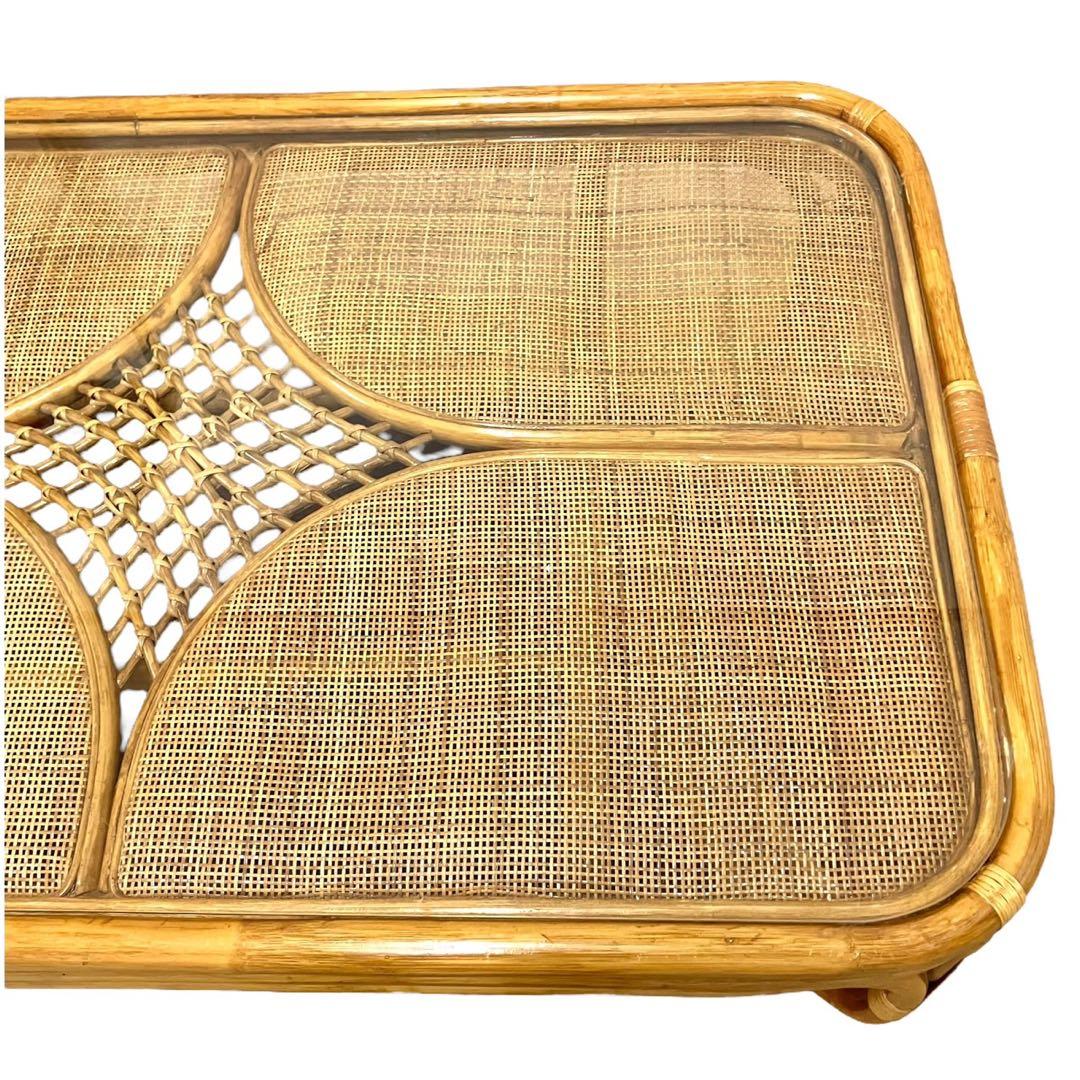 ラタン ガラス天板 ローテーブル 籐 ヴィンテージ ナチュラル センターテーブル