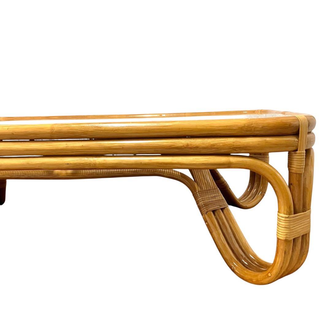 ラタン ガラス天板 ローテーブル 籐 ヴィンテージ ナチュラル センターテーブル