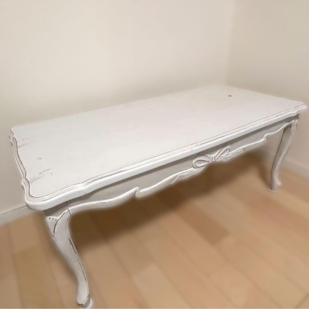 リュバンシュ クラシカル 机 テーブル アンティーク 猫脚 リボン 白 ホワイト