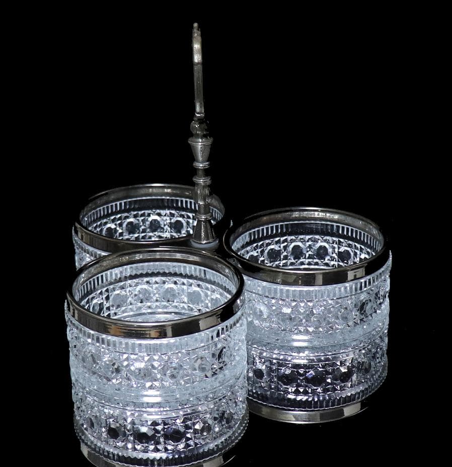 オールド・バカラ 激レア 銀装飾 大型 トリプルボウル ディアマン ピエーリー