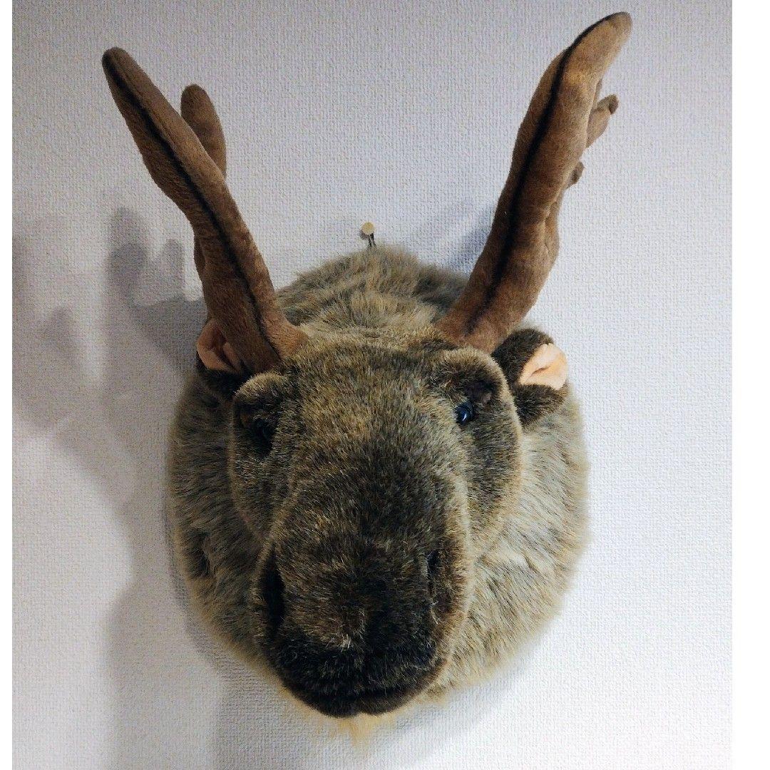 フェイクファー、フェルト製　ヘラジカの頭部壁掛け装飾