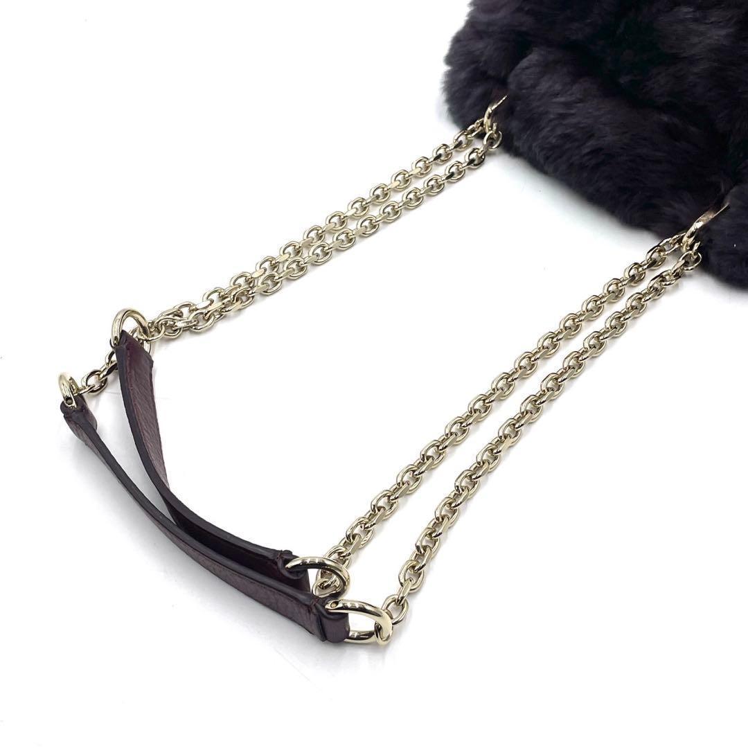 未使用級● マックスマーラ ファー ショルダーバッグ チェーン レザー