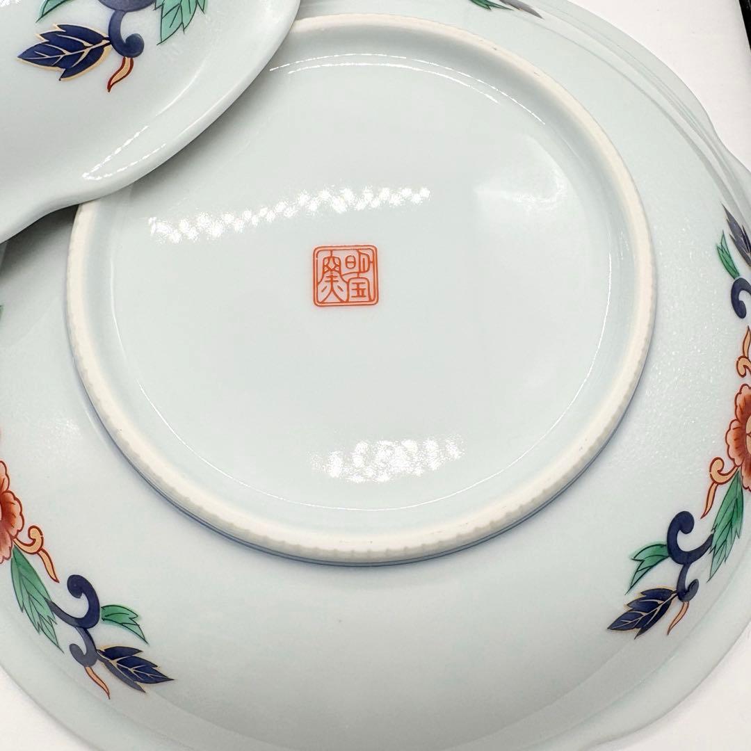 有田焼　明宝窯　中皿　5枚セット　金彩色絵　間取花紋　銘々皿　染錦　古伊万里意匠