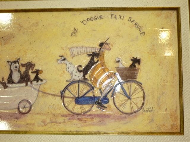 癒し　絵画★サムトフト アートフレーム「いぬタクシー」★【 動物＆癒しアート】