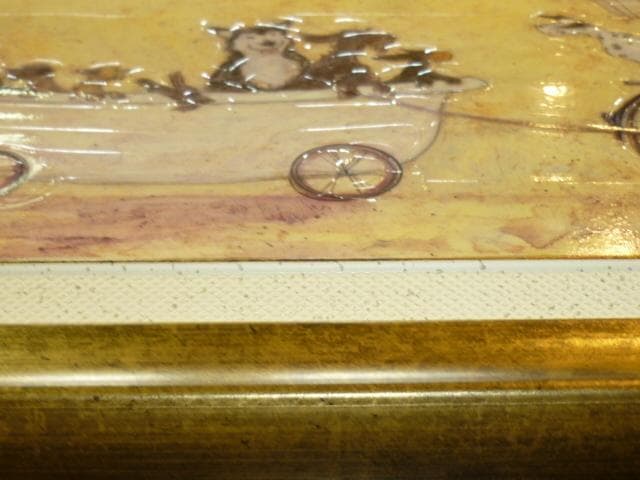 癒し　絵画★サムトフト アートフレーム「いぬタクシー」★【 動物＆癒しアート】