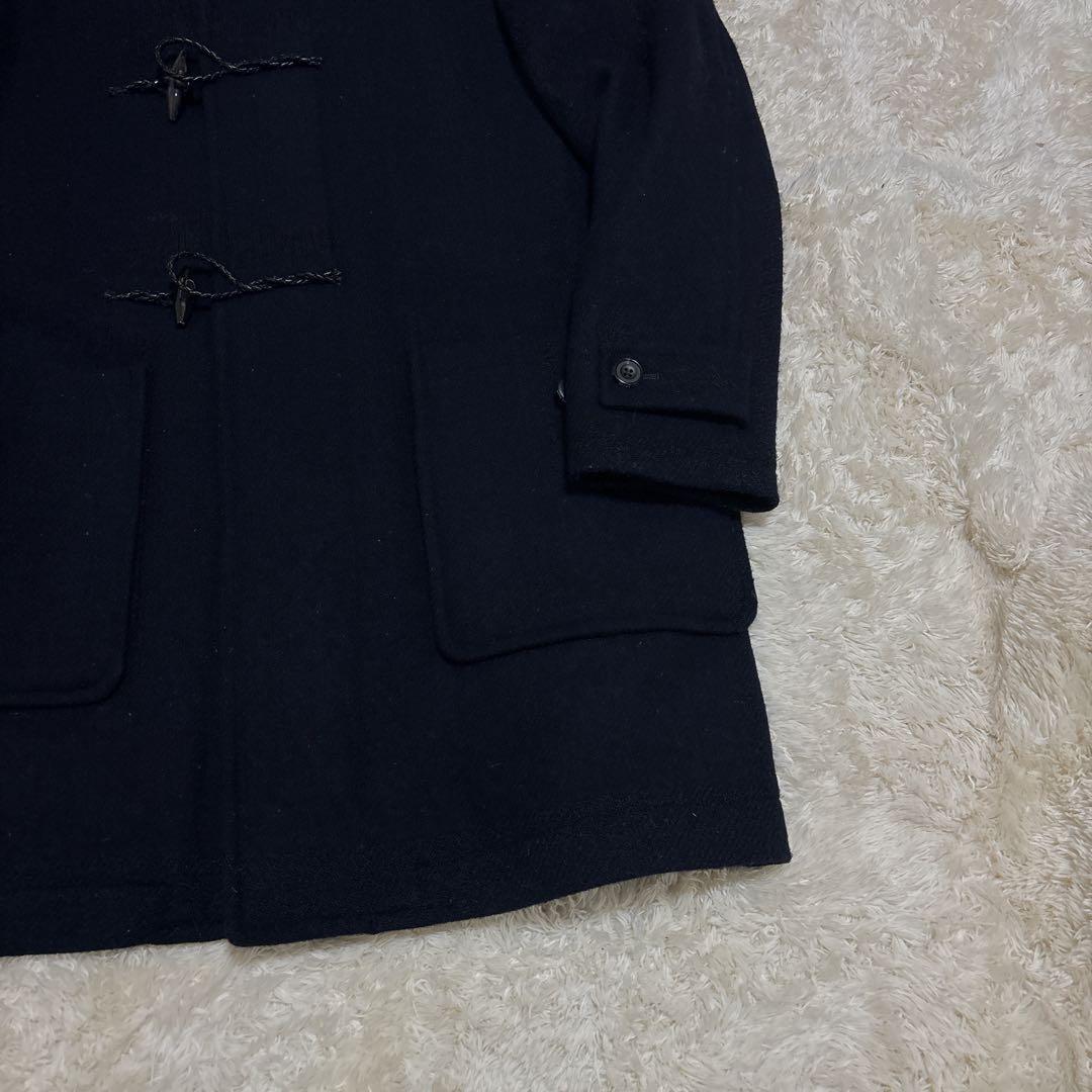 ハリスツイード×ビームスプラス ダッフルコート ロング L フード 牛革 紺