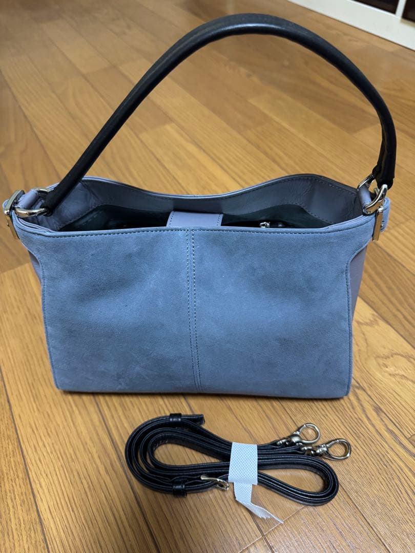 銀座かねまつ　グレー レザー ショルダーバッグ2way