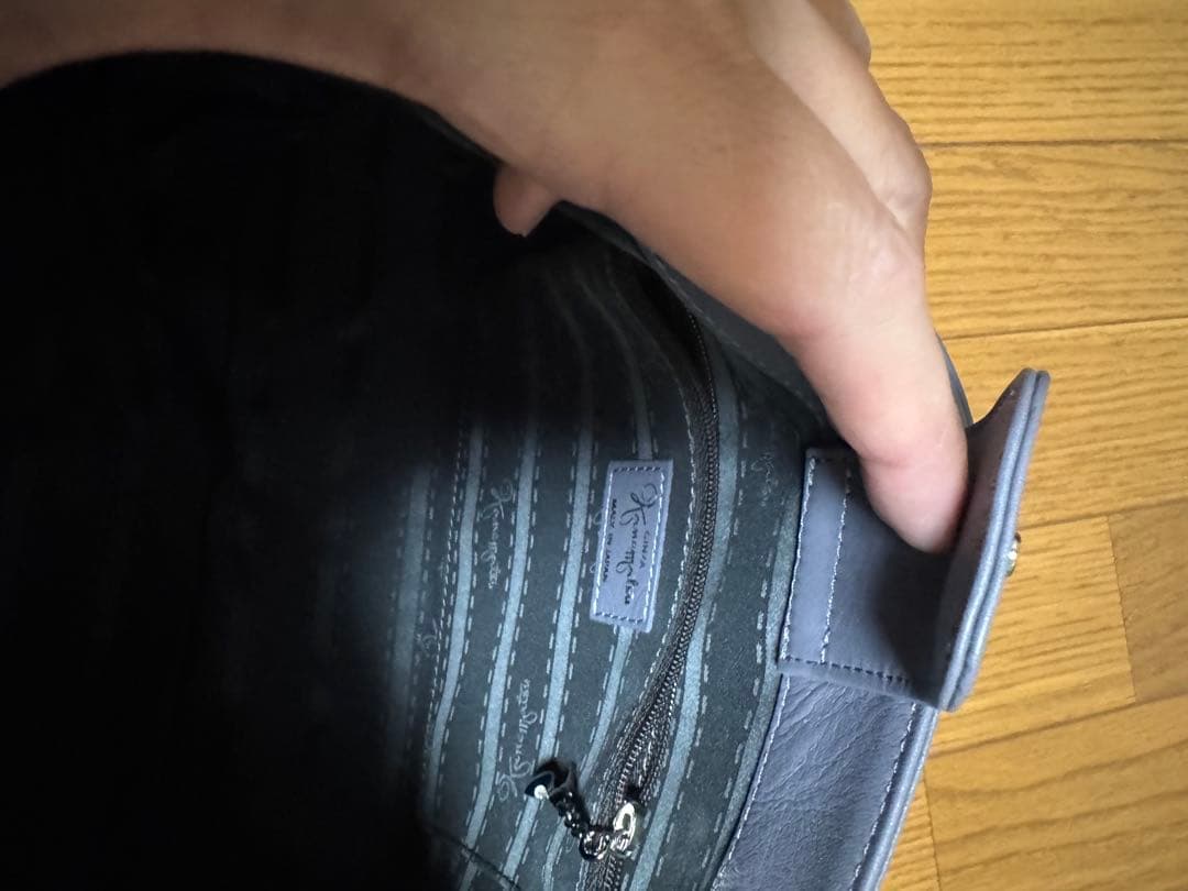銀座かねまつ　グレー レザー ショルダーバッグ2way