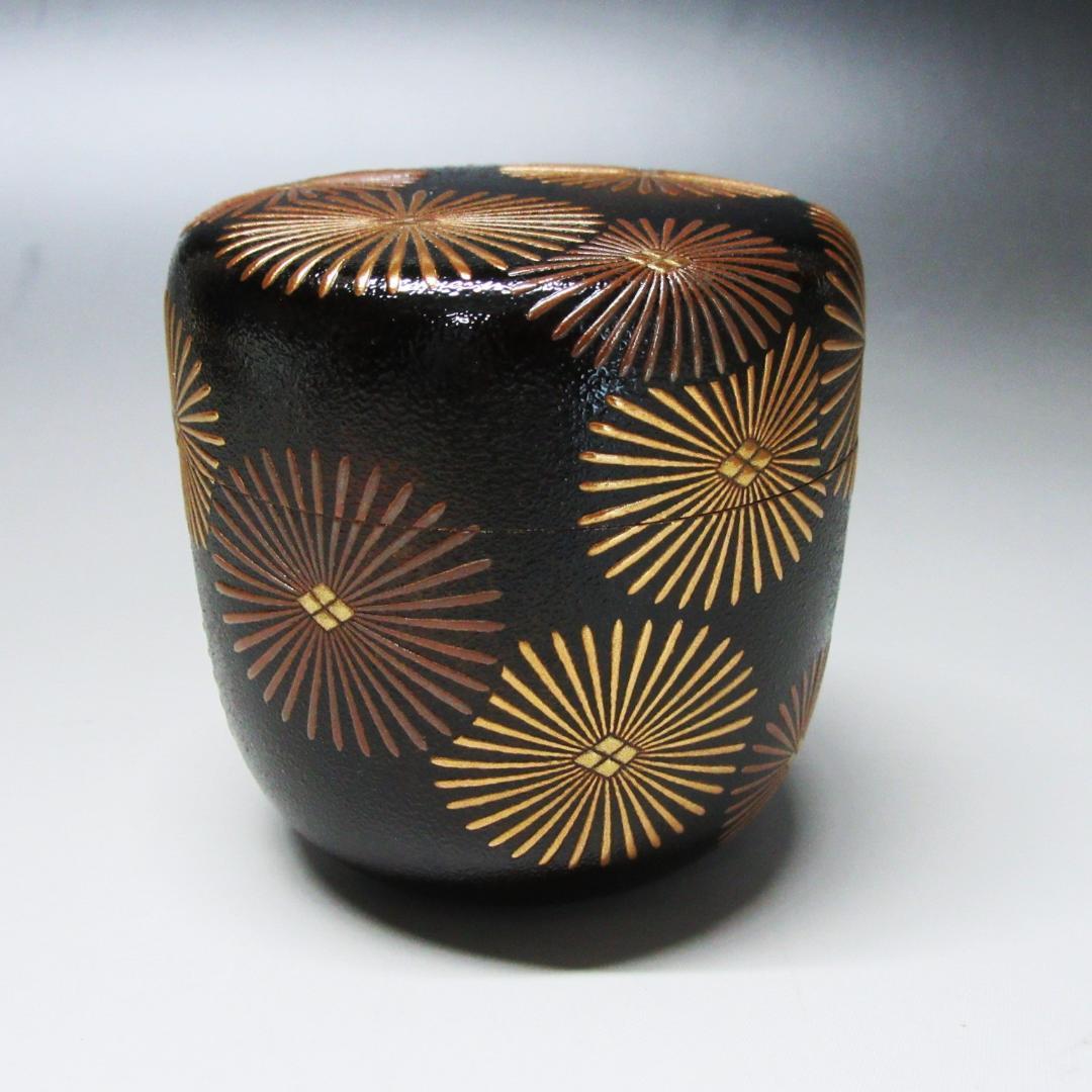 金銀唐松蒔絵錆塗大棗 漆匠川端近左作 共箱/二重箱 茶道具 CU-26