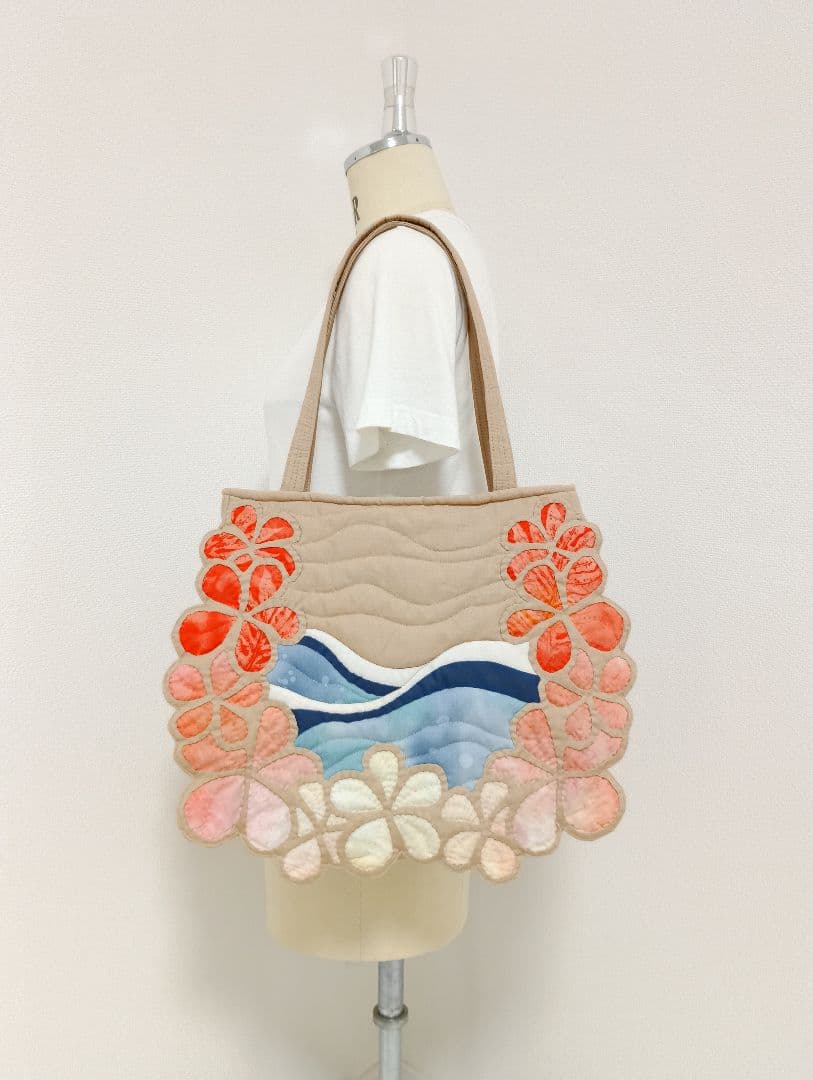ハワイアンキルト　ハンドメイド　プルメリアトートバッグ