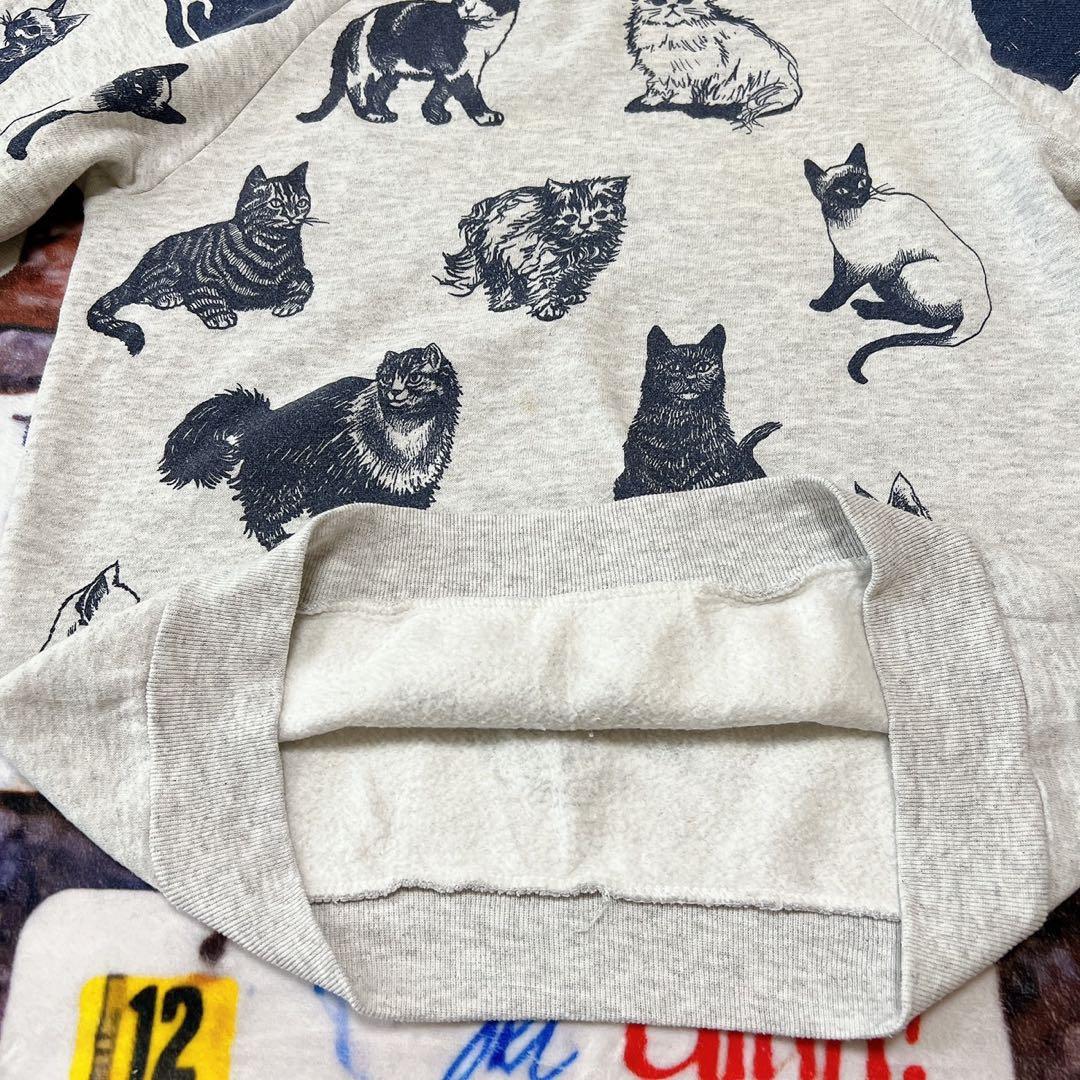 n*様 90s USA製 JERZEES 総柄 キャット　スウェット L 猫 ア
