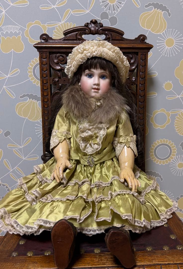 セール中　アンティークビスクドール ドレス　大きいドール用　ボネセット
