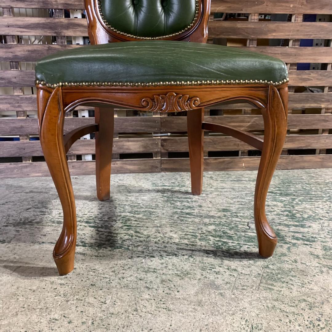 J754 アンティーク調 ダイニングチェア 猫脚 グリーン 合皮