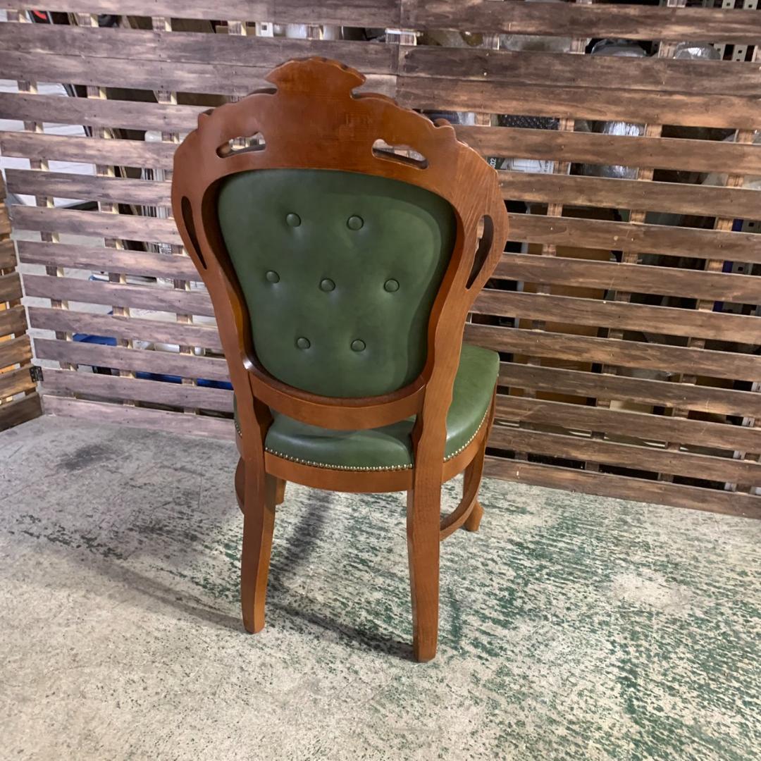 J754 アンティーク調 ダイニングチェア 猫脚 グリーン 合皮