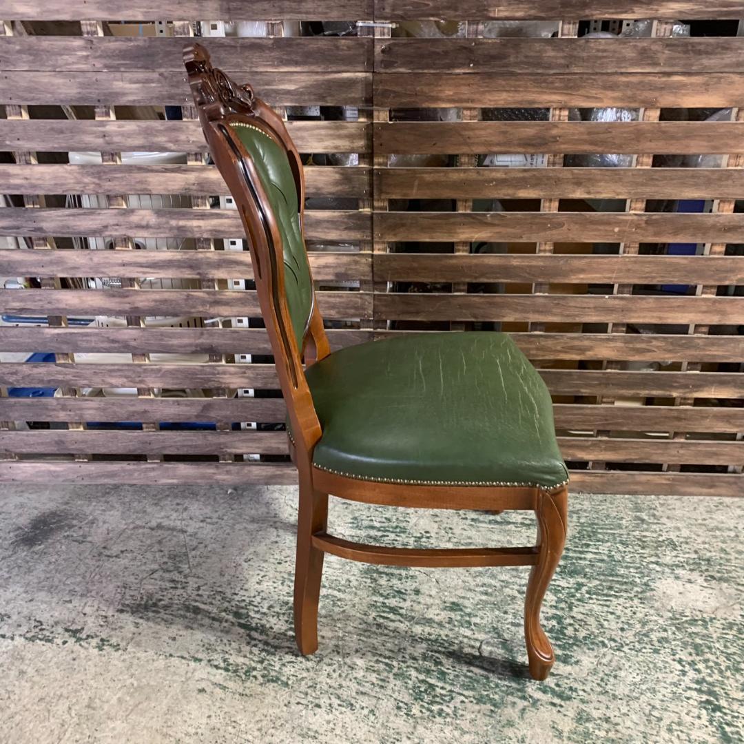 J754 アンティーク調 ダイニングチェア 猫脚 グリーン 合皮