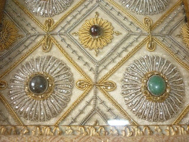 額装1850年頃 ムガル帝国◆インド マハーラージャ 金糸・銀糸・宝石 ザリ刺繍