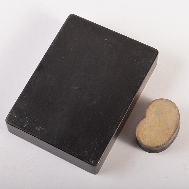 書道具　黒漆　玉石螺鈿装飾　花蝶文　硯箱　時代箱付　G　R7807