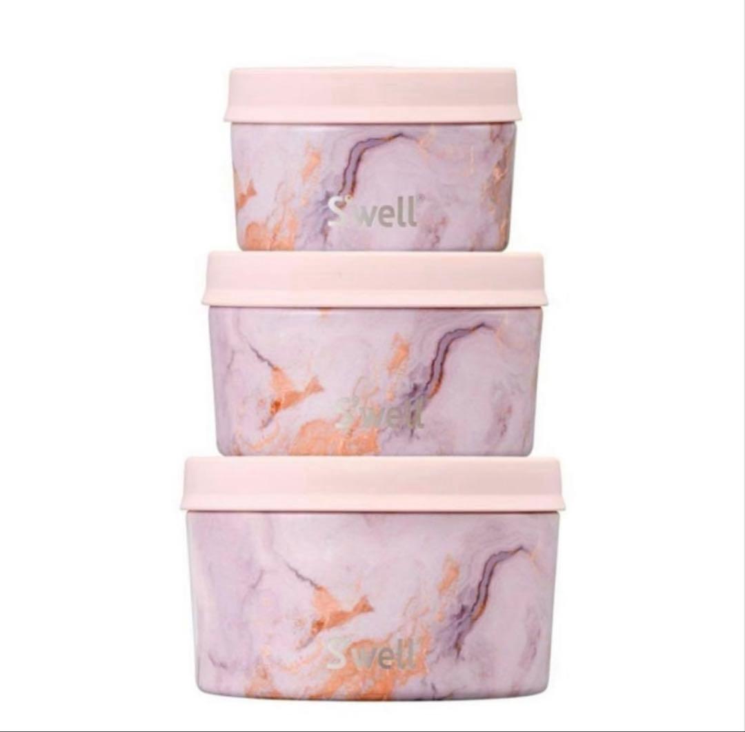 【韓国スタバ】韓国　swell スウェルフードコンテナ　ピンクマーブル　大理石調