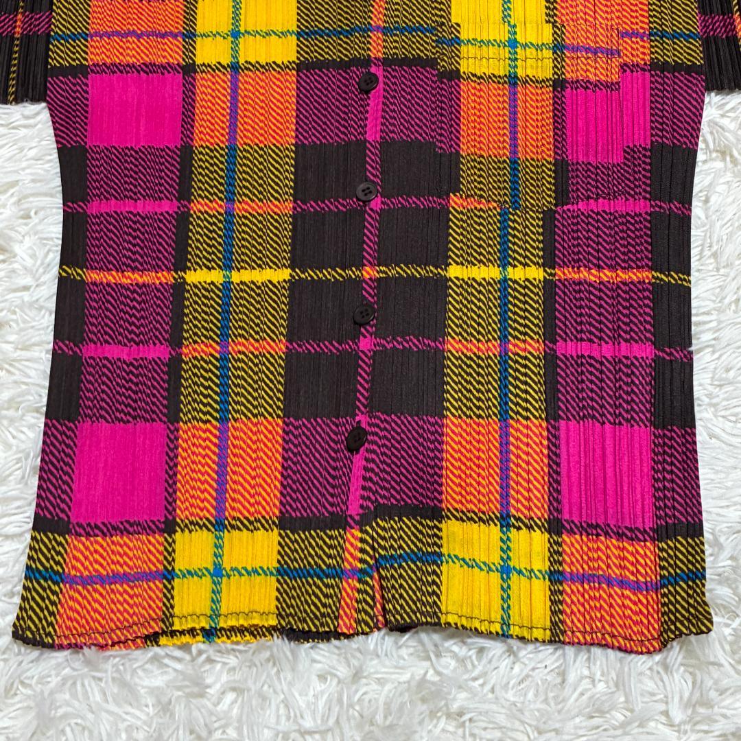 【美品】ISSEI　MIYAKE　プリーツプリーズ　長袖チェックシャツ　Lサイズ