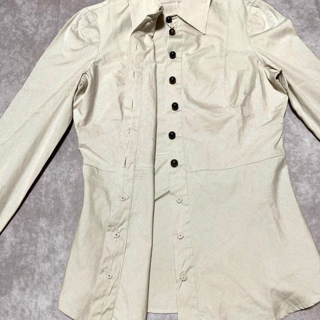 希少　グッチ　GUCCI （40） 長袖シャツ　ブラウス　ストライプ　特殊ボタン