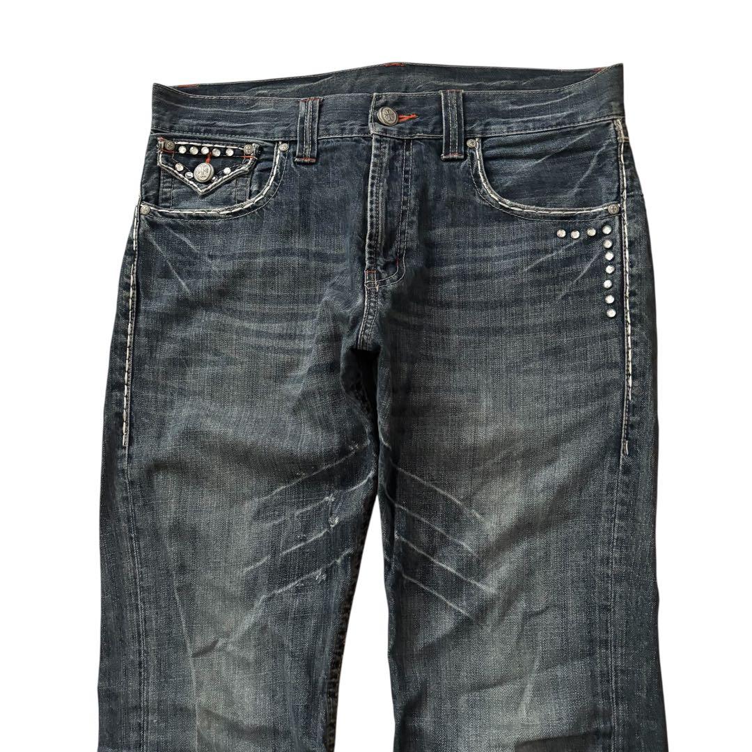 パンツ grunge cross design flare denim y2k