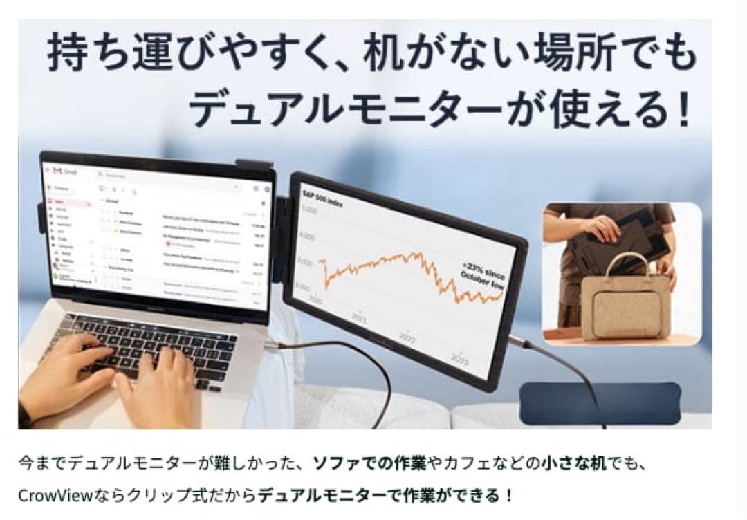 230°回転可能な14インチ/フルHD/スタンド一体型折り畳み式モバイルモニター