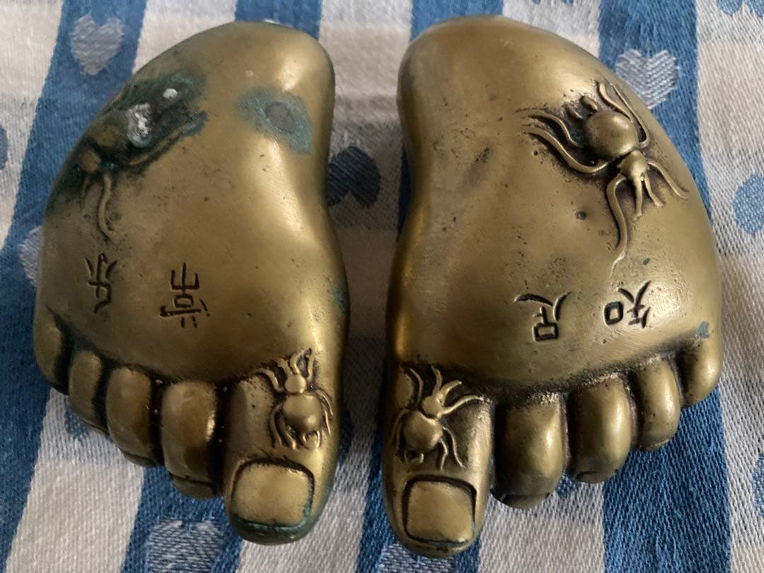 風水 知足 常楽 両足セット 金属製 超希少アイテム品 貴重 足の置物