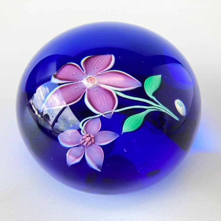 バカラ　激レア　ドーム型　ペーパーウェイト　1972年　限定　花　ブルー