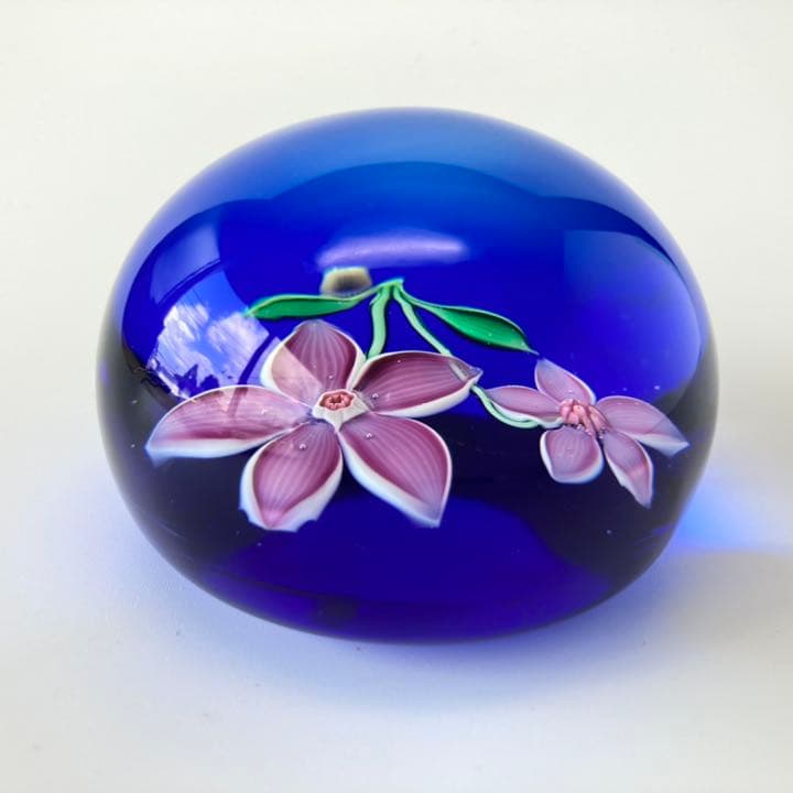 バカラ　激レア　ドーム型　ペーパーウェイト　1972年　限定　花　ブルー