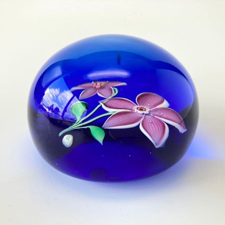 バカラ　激レア　ドーム型　ペーパーウェイト　1972年　限定　花　ブルー