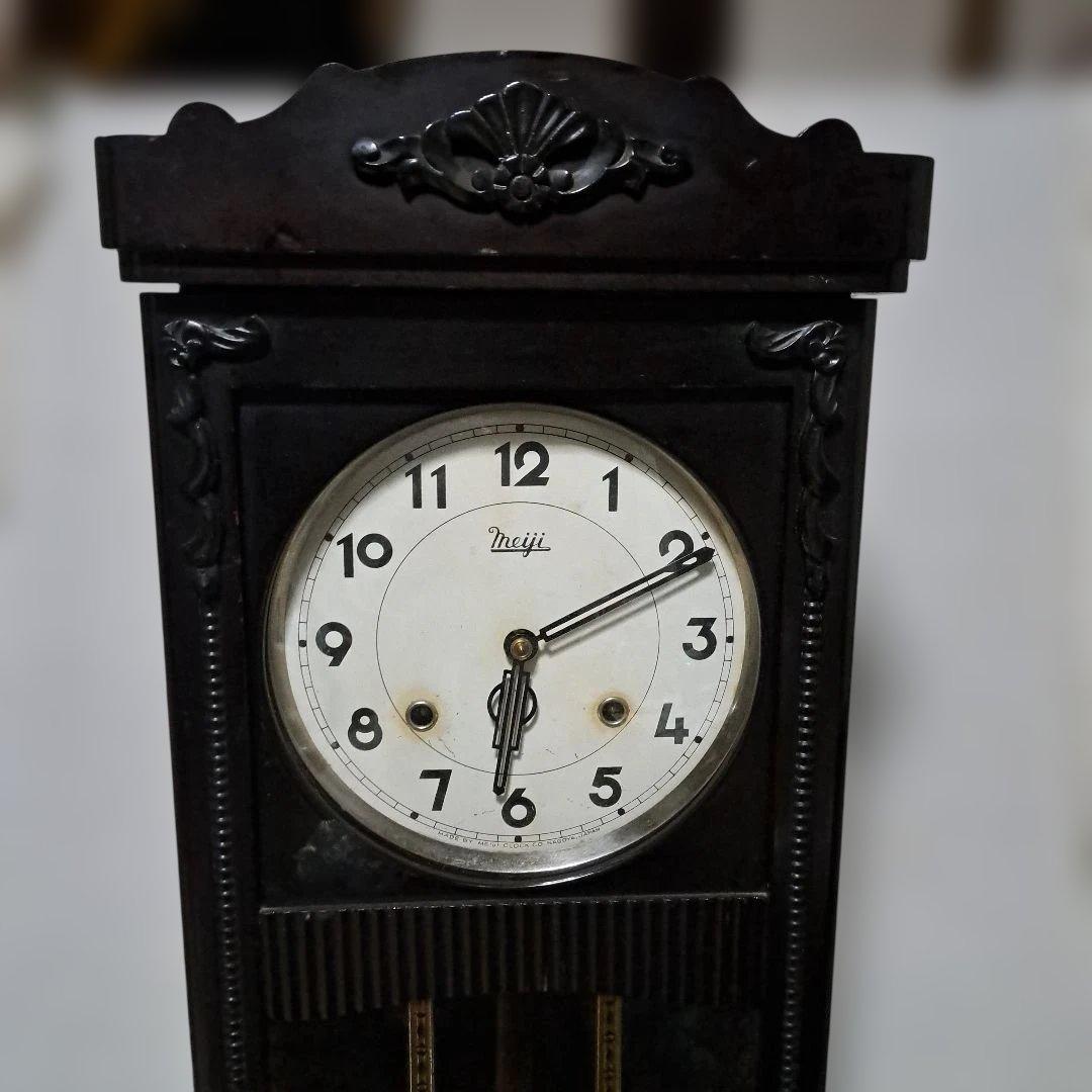 【希少 稼働品】meiji 明治 大型 掛時計ゼンマイ式 昭和レトロ
